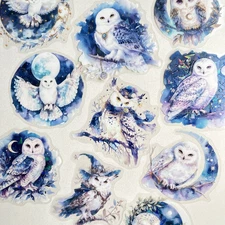 Holographic Winter Owl Stickers Junk Journal Collage Scrapbooking