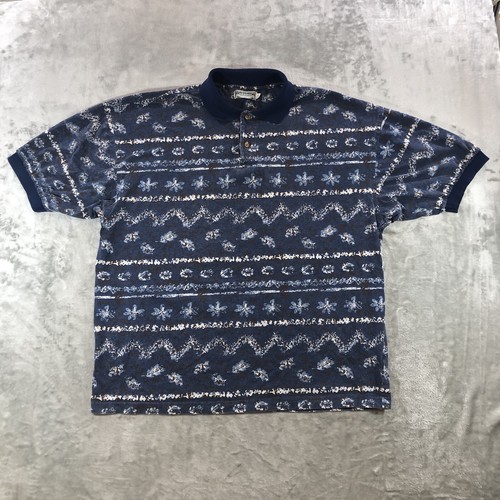 Mackintosh, vtg macintosh seymuor polo shirt mens XL blue Rugby Soccer Geometric USA Made