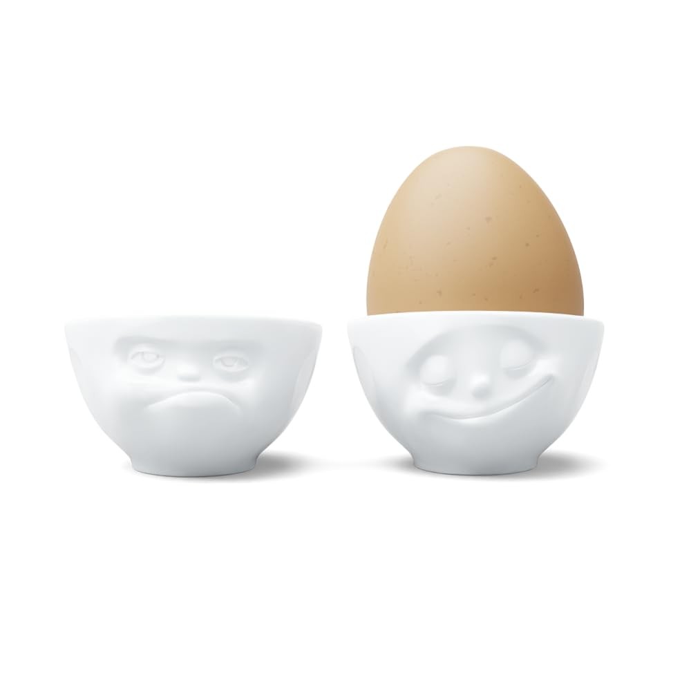 'Fiftyeight T015301 Egg Cup Set Happy Hmpff 3.7 x 5.4 x 5.4 cm 2 Units, white po