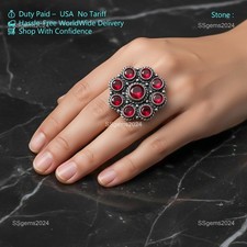 925 Sterling Silver Garnet Gemstone Beautiful Handmade Woman Gift Ring