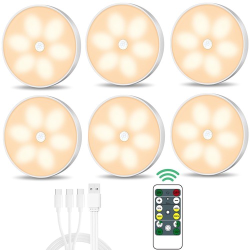 Warm Color LED Closet Lights Wireless Motion Sensor Puck Light, USB Rechargea...