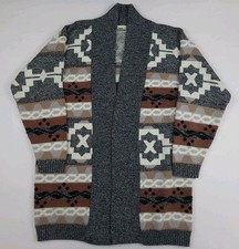 Vintage 90s Multicolor Southwest Native Patter Open Front Cardigan Sweater USA