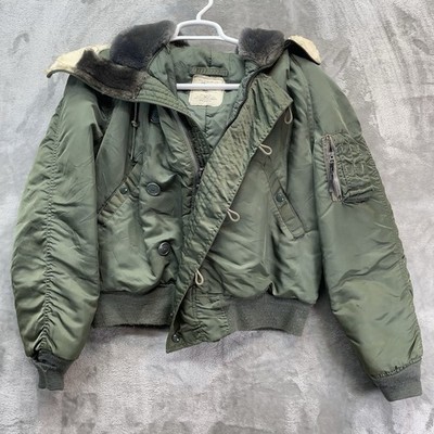 Alpha Industries Flying Men medium Heavy Faux Fur Jacket Hooded 70s N-2B USA
