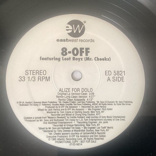 8-OFF 12” PROMO SINGLE ‘ALIZE FOR DOLO’ (EASTWEST) - Picture 2 of 3