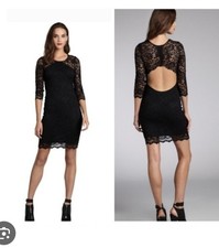 Gilber Gilmore Black Lace Open Back Stretch Dress Nylon Stretch 3/4 Sleeve Sz M