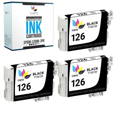 CMYi 3PK Replacement 126 Ink Black Cartridge for Epson Workforce 633 635 645 840