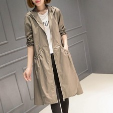 Women's Trench Coat Loose Hooded Mid-length Knee-length A-line Loose Jackets Sz