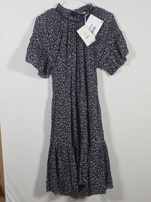 NWT Ulla Johnson Doris Dress Size 8 Midnight Navy Floral Cotton Tiered Midi 