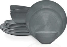 Melamine Dinnerware Set, 12-Piece, Service for 4, American Conventional (Grey)