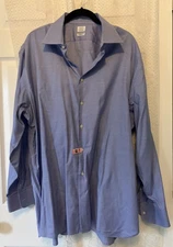 Ike Behar Shirt Mens 18/34 Blue White Check  Performance 100 Non-Iron