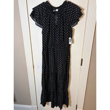 Old Navy Black Polka Dot Tiered Midi Dress Ruffle Sleeve 394857-02-1 Mens M