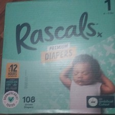Rascals Premium Disposable Diapers Size 1 Unisex 108 Diapers Total Count