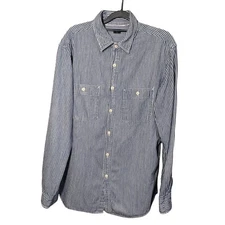 UNIQLO Women's 100% Cotton Blue Striped Long Sleeve Button Down Shirt Size L