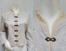 ELIE TAHARI Women’s Cream/Blue Embroidered Cotton Jacket - Size L