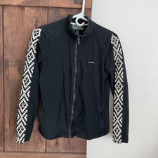 L-RL Active Ralph Lauren Track Jacket Women s M Black Embroidered Stripes Zip