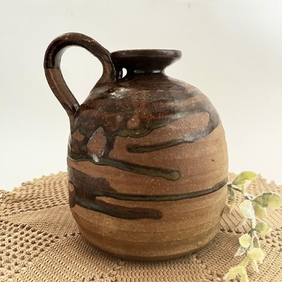 Studio Art Pottery Jug Primitive Vase Drip Glaze Signed Rustic Handmade