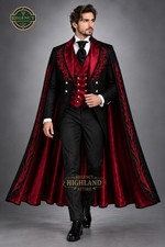 Men  s Black  Burgundy Gothic Victorian Cape Suit   Embroidered Halloween Outfit