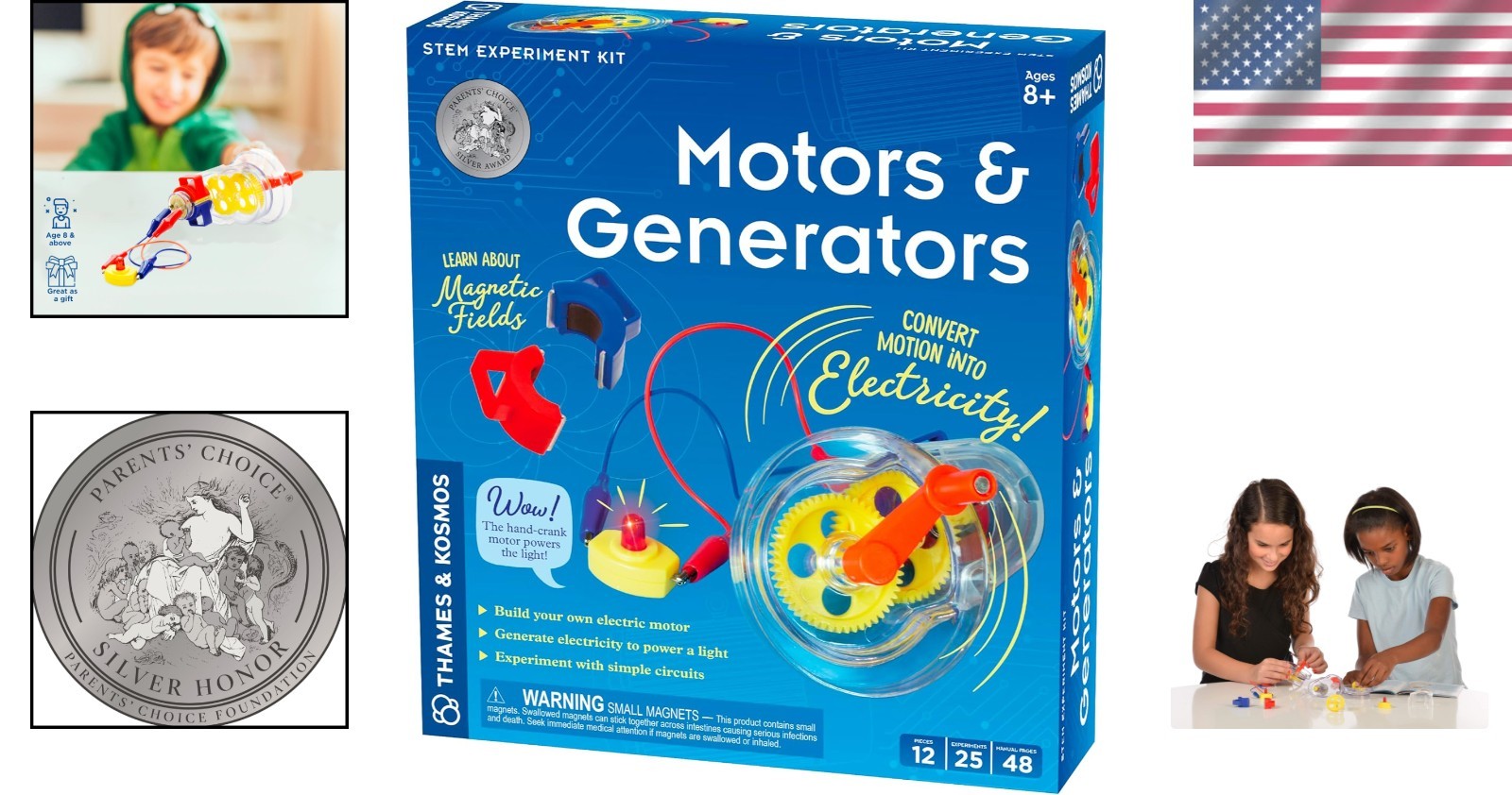 Electric Motor & Generator STEM Kit for Kids Ages 8+ | 25 Experiments with Co...