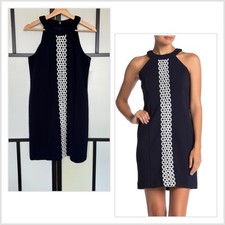 ELIZA J Lace Trim Navy Blue Dress Women’s 10 Petite Preppy Occasion Career NWT