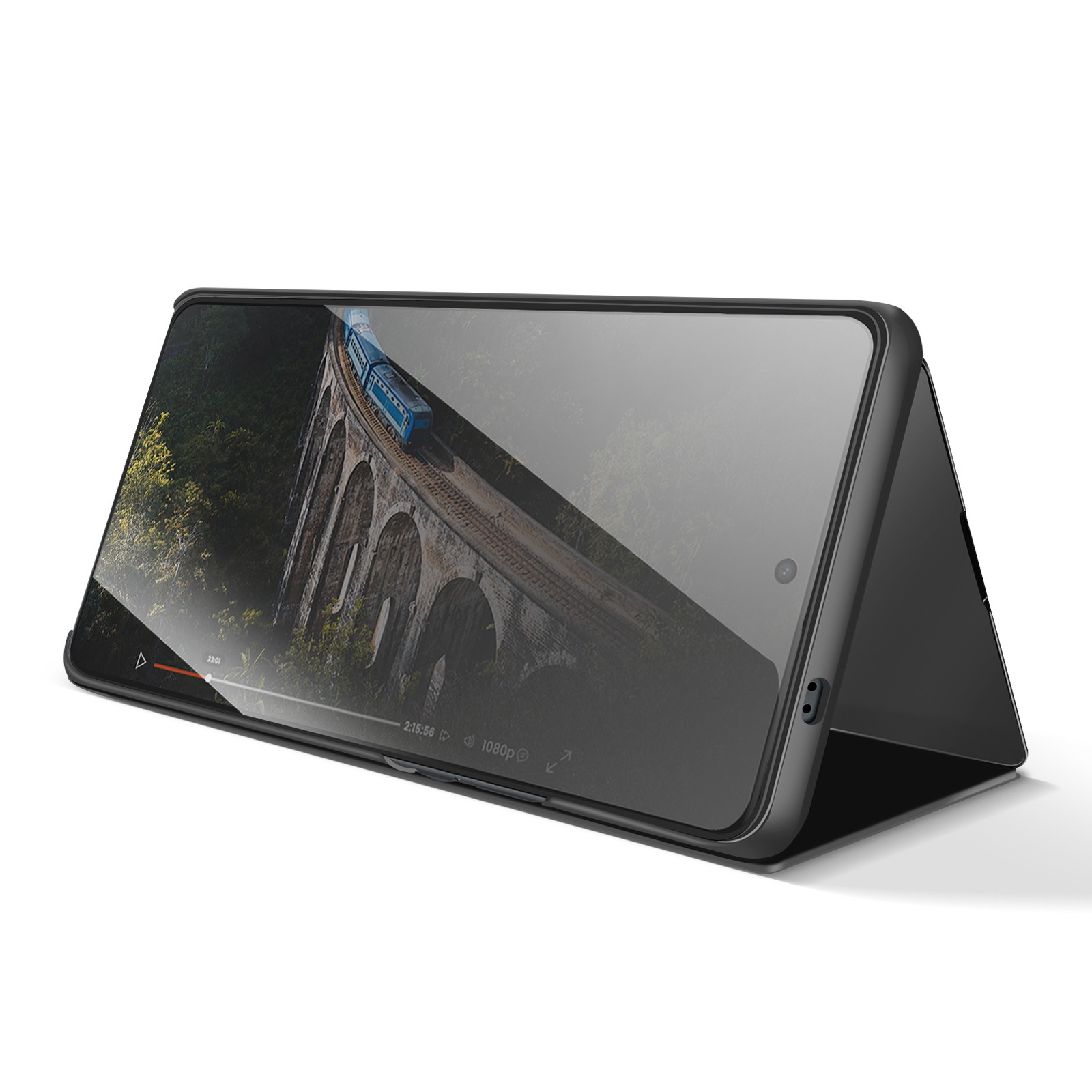 Coque Miroir Galaxy S26 avec Fenêtre Smart View et Support Noir Polycarbonate - 3