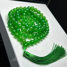 12MM Green 108 Jade Rosary Tibet Buddhism Mala Prayer Beads Tassel Necklace