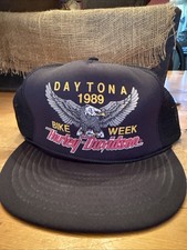 Vintage Daytona Beach Bike Week Hat 80s Biker Snapback Trucker Cap 1989