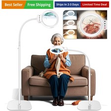 30X 10X Large Floor Magnifying Glass with Light and Stand,72 LED Flexible Goo...