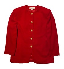 Vintage Christian Dior Red Women  s Blazer Jacket Golden-BTNS Size 14 Made In USA