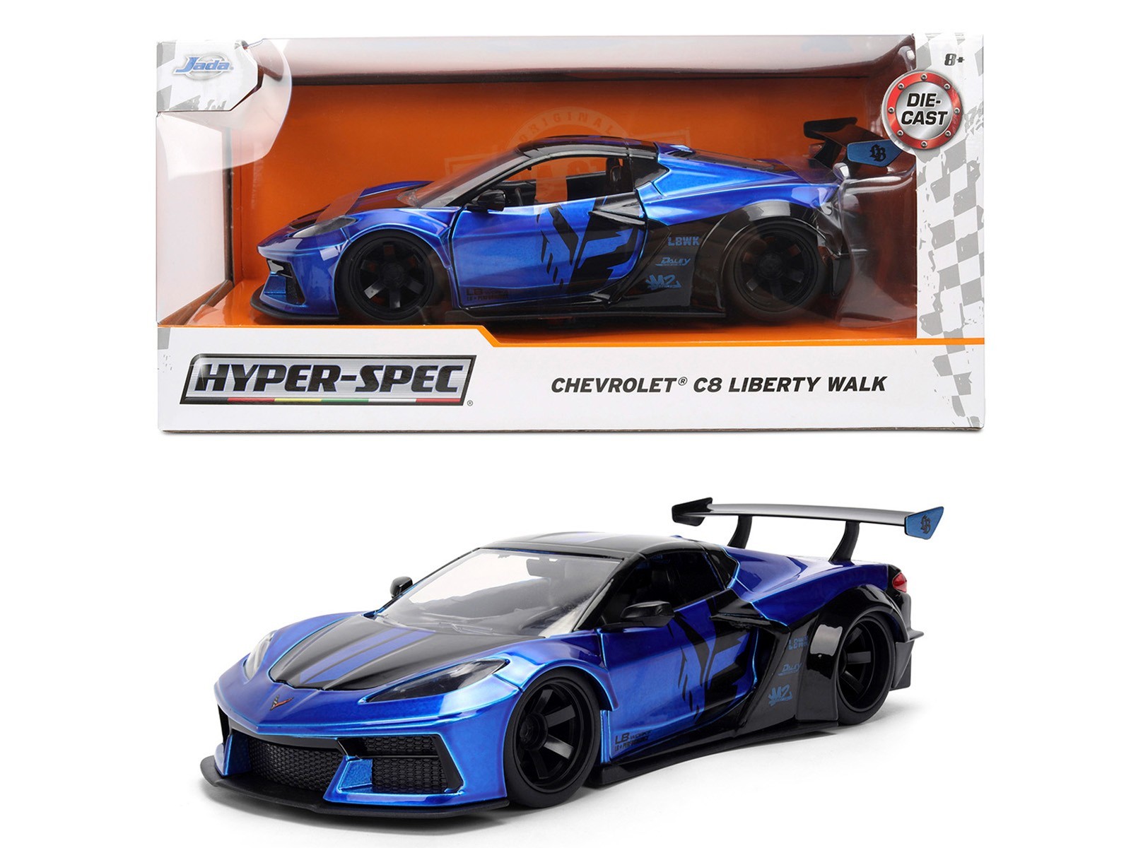 CHEVROLET CORVETTE C8 "LBWK" CANDY BLUE & BLACK 1/24 DIECAST