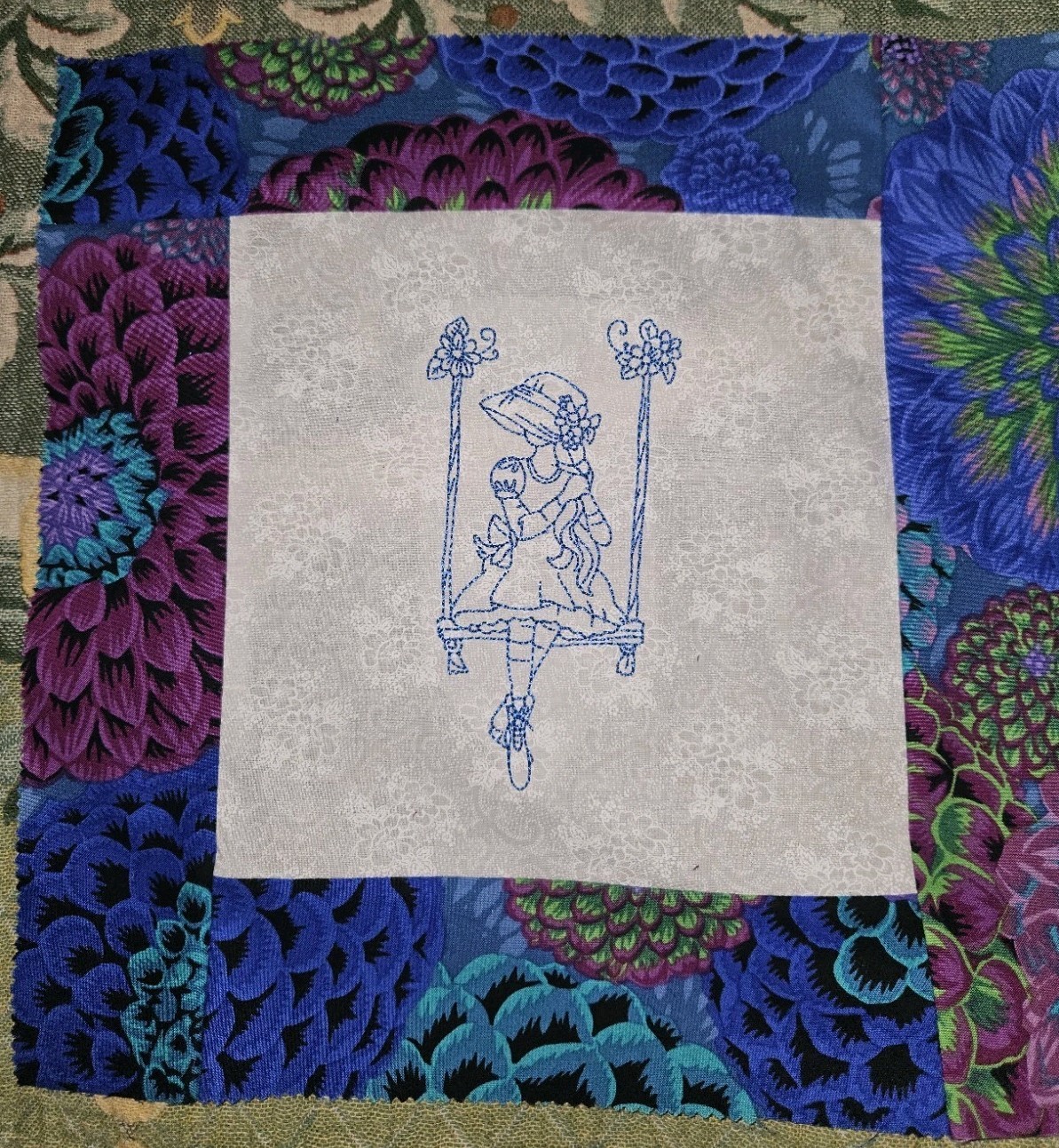 Lot Of 10 Unique OOAK Kaffe Fassett Border Embroidered Quilt Blocks 12.5" Each