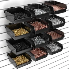 12 Pack Slatwall Bins with Hooks Plastic Organizer Storage Containers Black