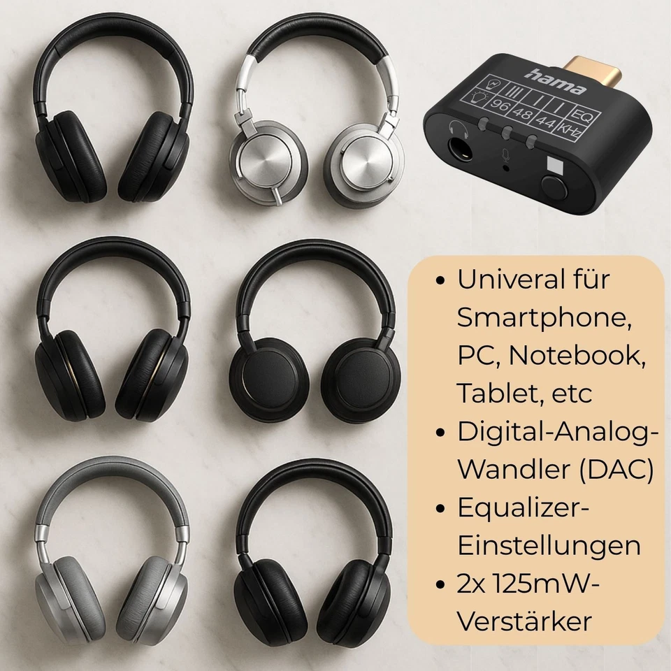 Hama Audio-Adapter USB-C auf 3,5mm Klinke AUX + Mikrofon + Equalizer Smartphone - Bild 4 von 4
