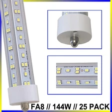 T8 8FT LED Shop Light Bulbs 144W Single Pin FA8 8FOOT LED Shop Lights 25 PACK