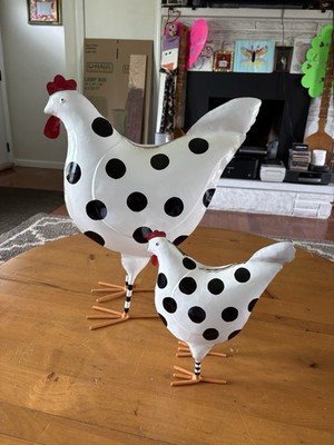 MacKenzie Childs Checker Dot Rooster Pair-19& 10 -Handpainted Metal-EUC!