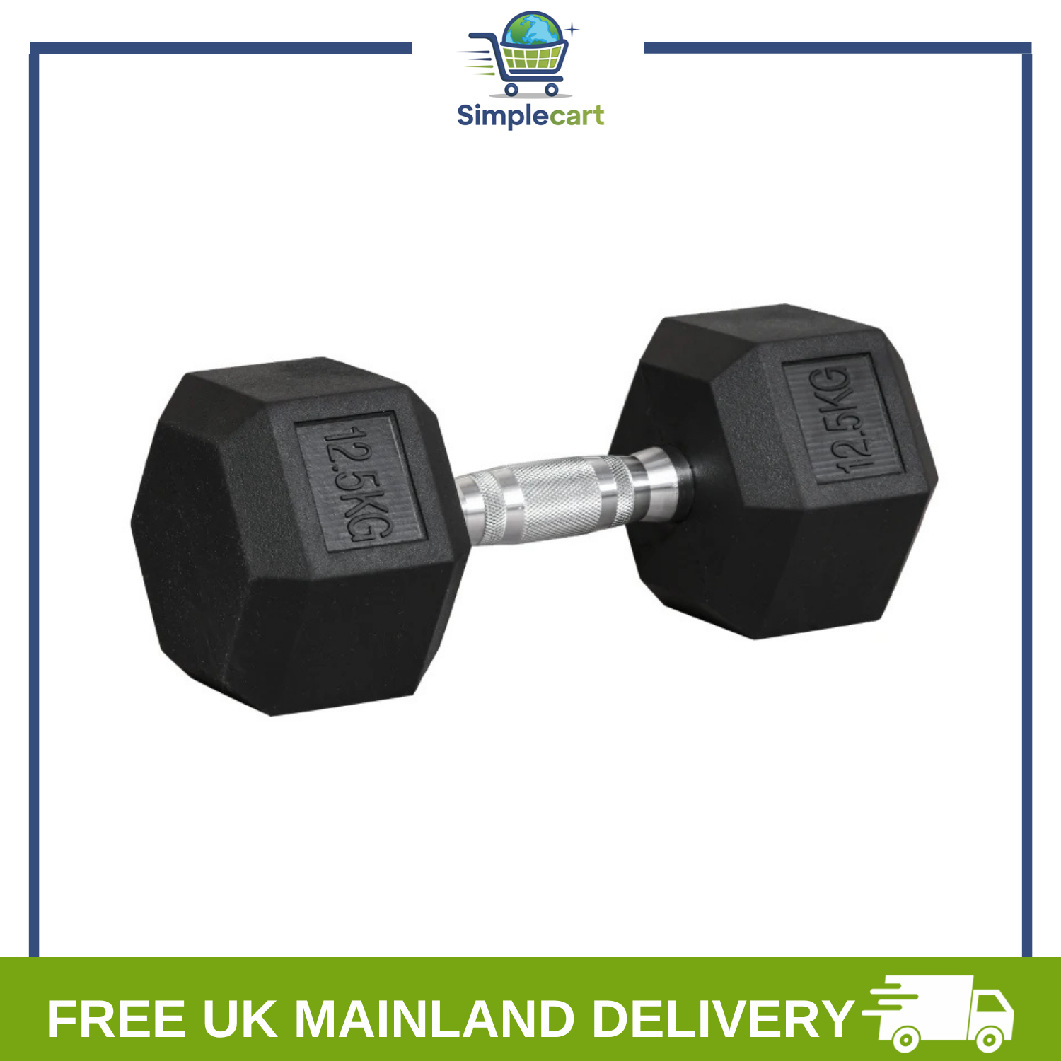 12.5kg Hex Rubber Dumbbell Encased Ergo Weights for Home Exercise Gym Fitness