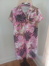 Coastal Floral Pink Polo Dress Loose Comfortable Palm Beach Cruise L