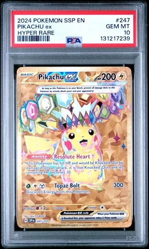 2024 Pokemon Surging Sparks Pikachu Ex #247 GEM MT PSA 10 Hyper Rare