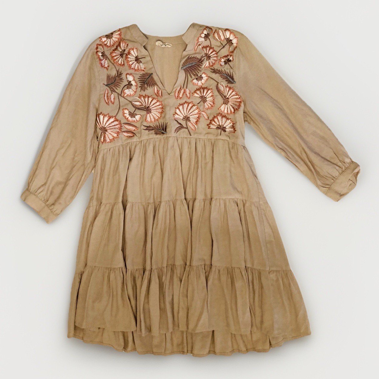 Entro Floral Embroidered Babydoll Tiered Ruffle Dress Size Small