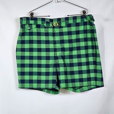 CHIPP Vintage 60s Buffalo Plaid Swim Shorts Brass Buckle Ivy Preppy Mod Retro