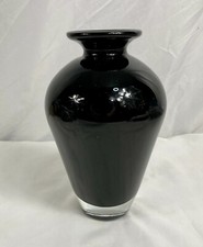 Handblown 10" Black Glass Clear Bottom Heavy Vase