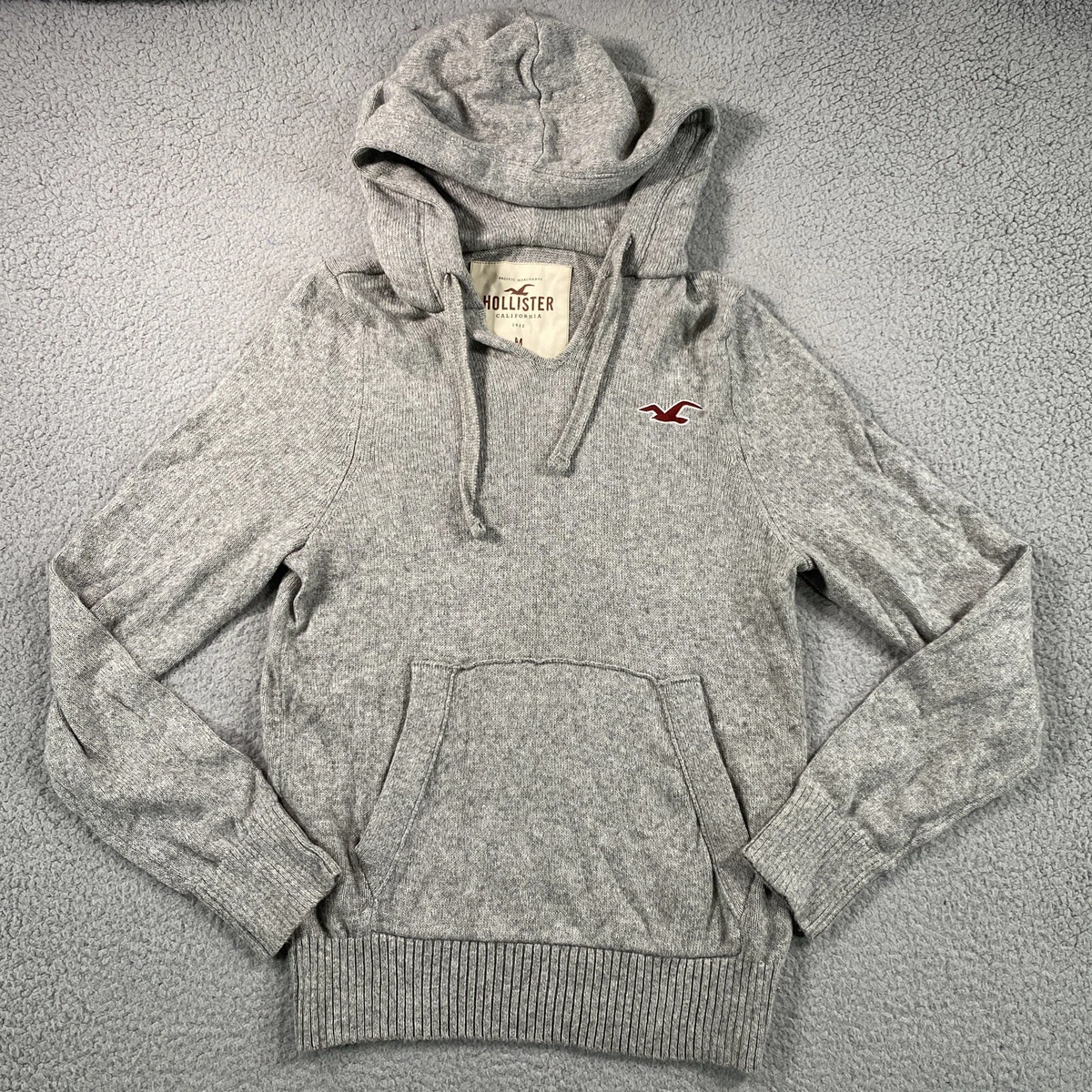 Hollister Knit Pullover Hoodie Sweater Womens Medium Gray