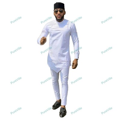 Pigiama Kurta Indiano Uomo In Cotone Satinato - Vestibilità Regolare, Colletto Alla Coreana, Taglie M-XXL