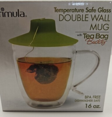 Primula PTA-6116 Clear/White Double Wall Mug 16 oz. with Tea Bag Buddy
