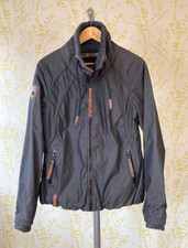 Naketano Women's Grey Zip Front Jacket M Brown Leather Details