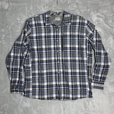 LL Bean Shirt Mens XL Reg Gray Blue Plaid Cool Weave Vented Back Outdoor