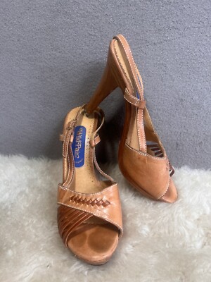 Vintage 70s Wild Pair Brown Leather Stacked Wood Heel Platform