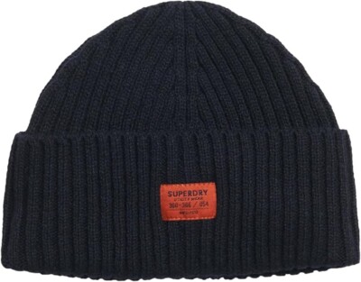 Superdry Vintage Workwear Knitted Beanie Hat, Eclipse Navy Blue