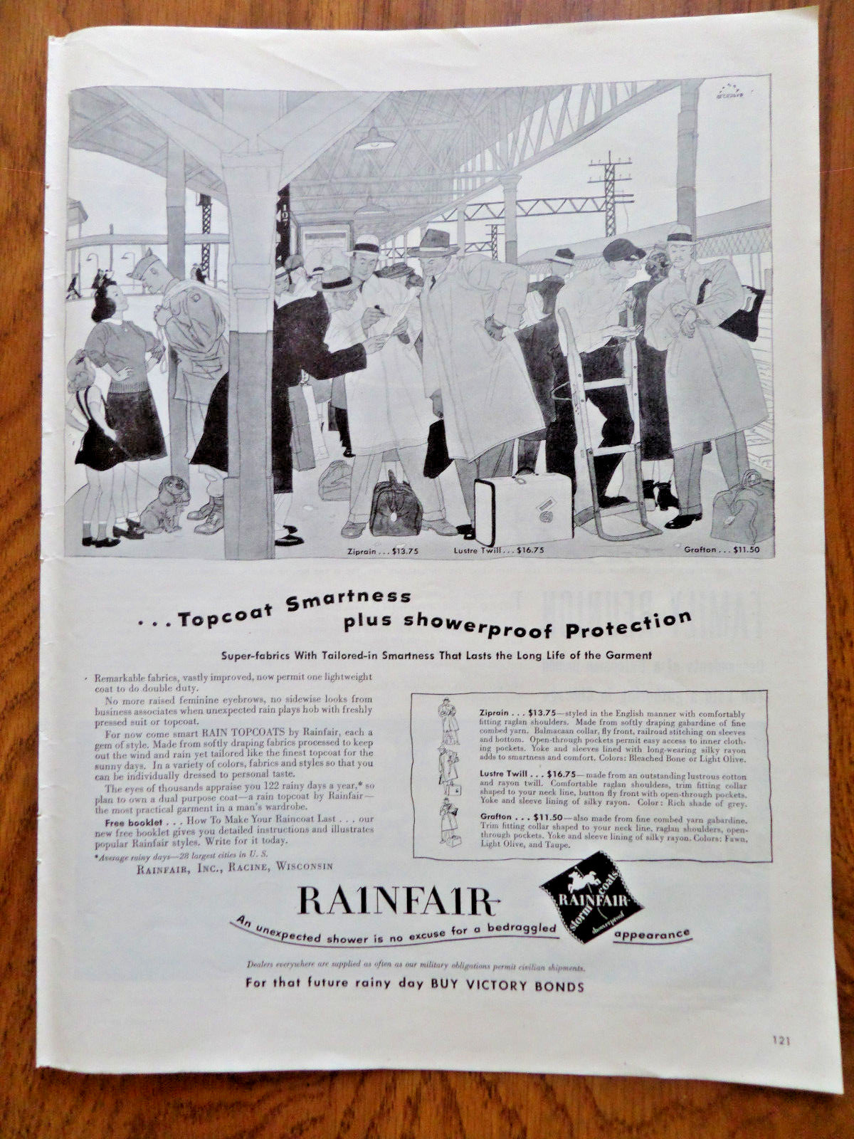 1945 Rainfair Topcoat Jacket Smartness Ad Showerpoof Protection Racine