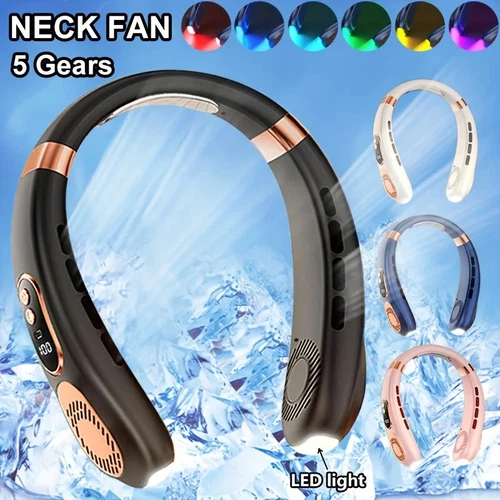 5-Speeds Hanging Neck Fan USB Rechargeable Bladeless W/ Cold Plate Portable USA - Picture 1 of 17