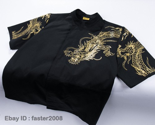 Mens Womens Dragon Printed Stand Collar Chef Uniform Coat Work Jacket M-4XL - Picture 5 of 13